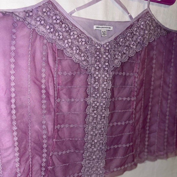 American Eagle Purple Lace Trim Women's Top sheer top layer - Picture 4 of 6